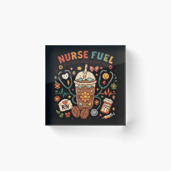 Item preview, Retro Pixel Art Nurse Fuel Stethoscopes and Caffeine Iced Coffee designed and sold by PACS0011.