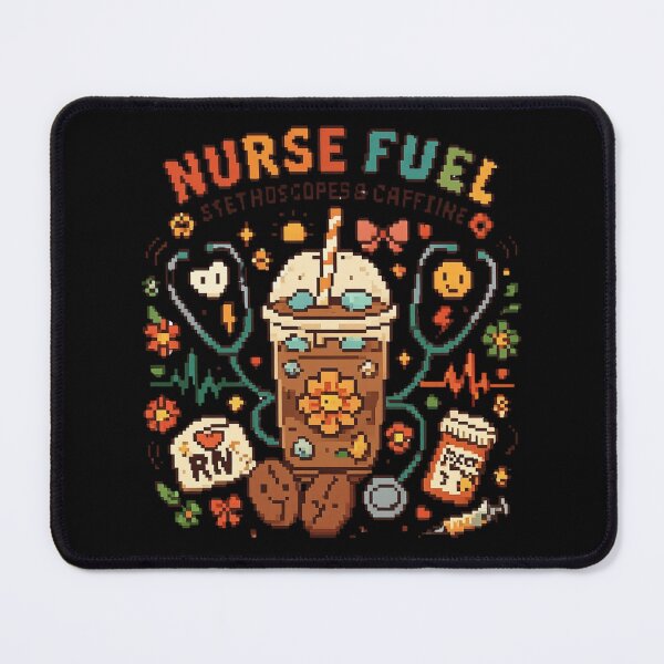 Item preview, Retro Pixel Art Nurse Fuel Stethoscopes and Caffeine Iced Coffee designed and sold by PACS0011.