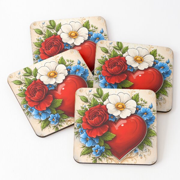 Item preview, Hearts 15 - Heart Rose and Daisy Illustration designed and sold by NikaNavi.