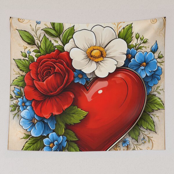 Item preview, Hearts 15 - Heart Rose and Daisy Illustration designed and sold by NikaNavi.