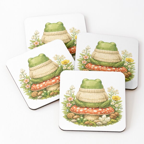 Item preview, Cottagecore Frog in Cozy Sweater — Mushroom Crystal Floral Watercolor Nature Art designed and sold by ArtoryWorks.