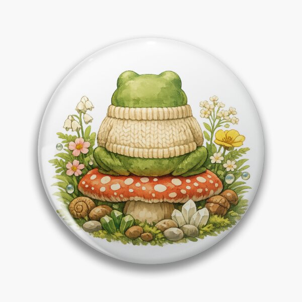 Item preview, Cottagecore Frog in Cozy Sweater — Mushroom Crystal Floral Watercolor Nature Art designed and sold by ArtoryWorks.