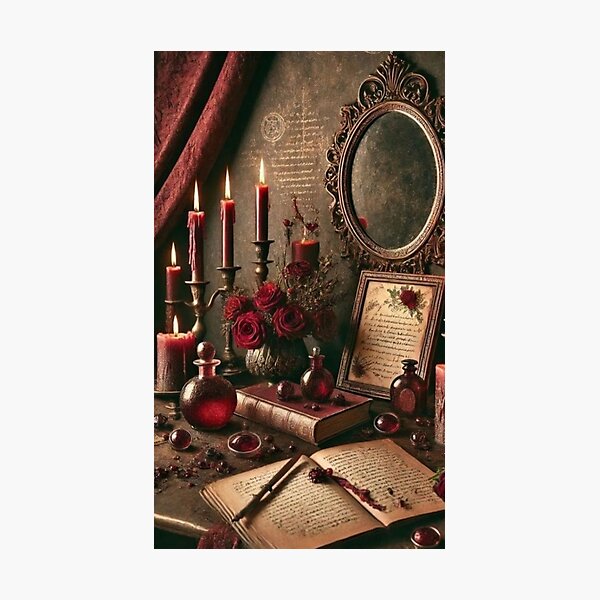 Item preview, Dark Academia Gothic Alchemist Desk with Red Roses and Candles designed and sold by Hey! your search is end here.