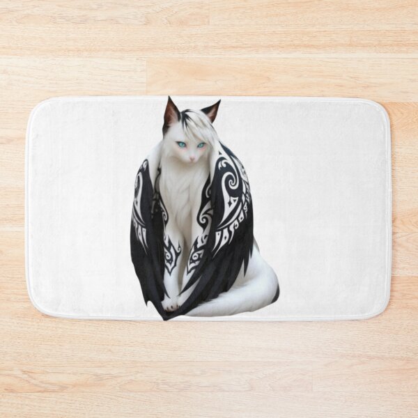 Item preview, White Cat with Black Tribal Wings T-Shirt designed and sold by IMOBILYARI VibeCore.