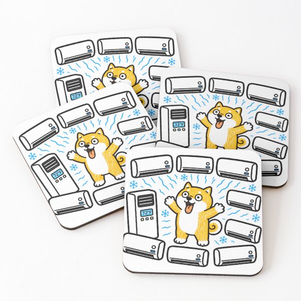 Item preview, Happy Shiba Inu Surrounded by Air Conditioners Funny Summer Cooling Kawaii Dog Illustration designed and sold by Tiny Paw by jojojo Studio.