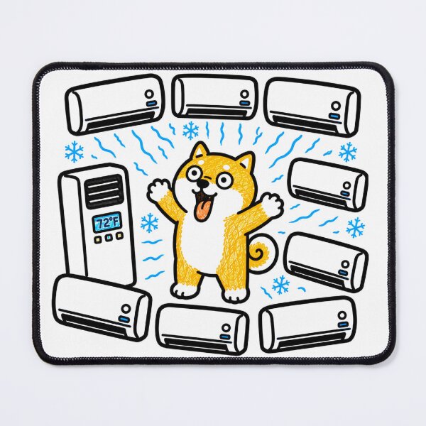 Item preview, Happy Shiba Inu Surrounded by Air Conditioners Funny Summer Cooling Kawaii Dog Illustration designed and sold by Tiny Paw by jojojo Studio.
