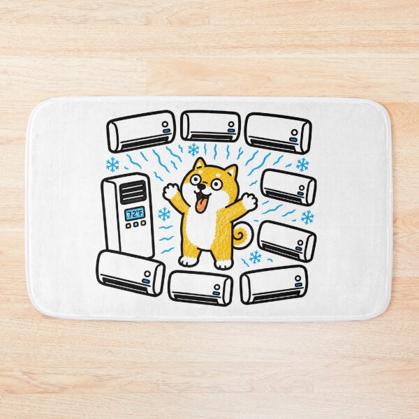 Item preview, Happy Shiba Inu Surrounded by Air Conditioners Funny Summer Cooling Kawaii Dog Illustration designed and sold by Tiny Paw by jojojo Studio.