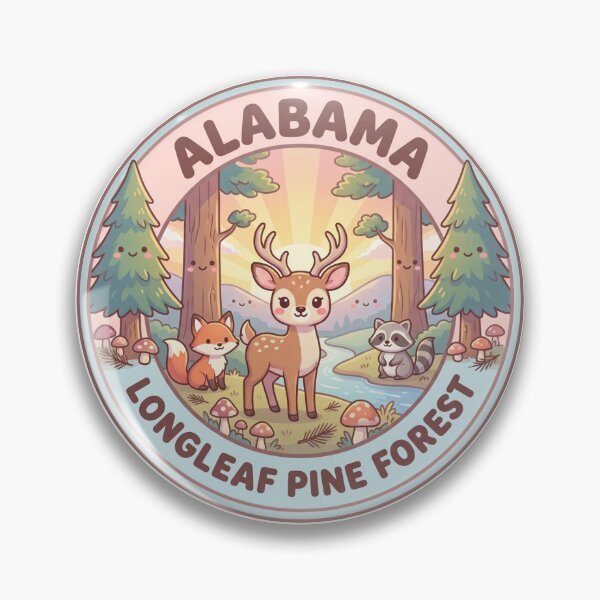 Item preview, Alabama Longleaf Pine Forest Cute Woodland Animals Kids Badge designed and sold by CKaracaCrafted.