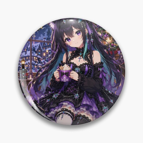 Item preview, Gothic Anime Christmas Girl with Cat – Purple Kawaii Holiday Design designed and sold by Revyra.