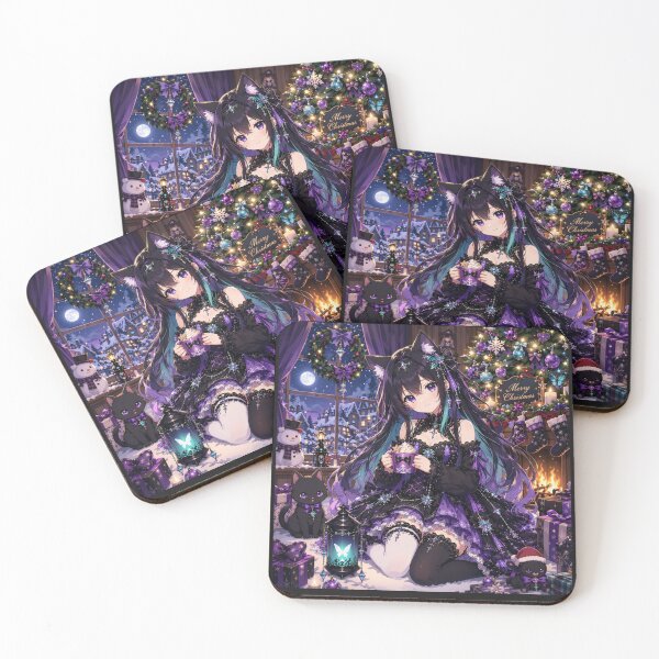 Item preview, Gothic Anime Christmas Girl with Cat – Purple Kawaii Holiday Design designed and sold by Revyra.