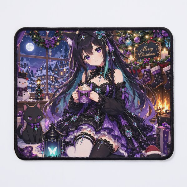 Item preview, Gothic Anime Christmas Girl with Cat – Purple Kawaii Holiday Design designed and sold by Revyra Design .
