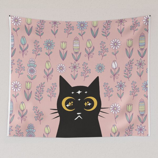 Item preview, Floral Black Cat designed and sold by IvysCreativityHouse.