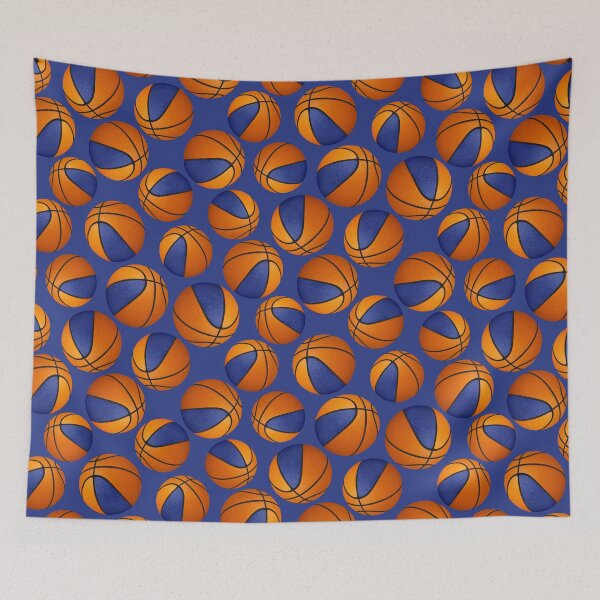 Item preview, Basketballs pattern with blue & orange team colors  designed and sold by katzdzynes.