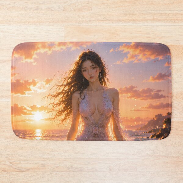 Item preview, Sunset Mermaid Walking the Shore | Fantasy Ocean Art designed and sold by ManJiangHong.