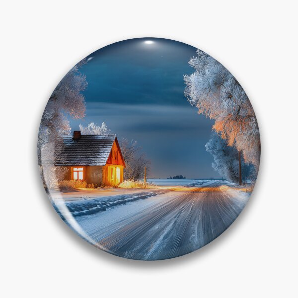 Item preview, Cozy Winter Cabin in a Snowy Landscape at Night designed and sold by Artessie.