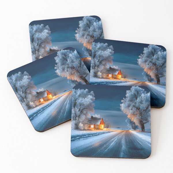 Item preview, Cozy Winter Cabin in a Snowy Landscape at Night designed and sold by Artessie.