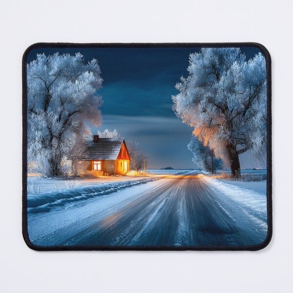 Item preview, Cozy Winter Cabin in a Snowy Landscape at Night designed and sold by Artessie.