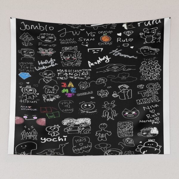 Item preview, The Wall of Collective Memories? Black and White Fan Art Doodles - Collage of Drawings and Names in Chalkboard Style designed and sold by RAYBIL.