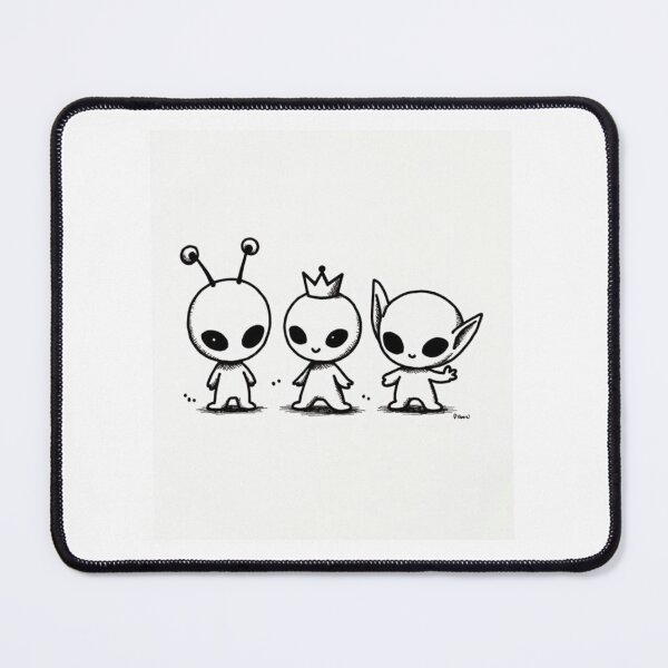 Item preview, Cute Chibi Alien Trio Illustration - Kawaii Black and White Line Art designed and sold by GrimNest.