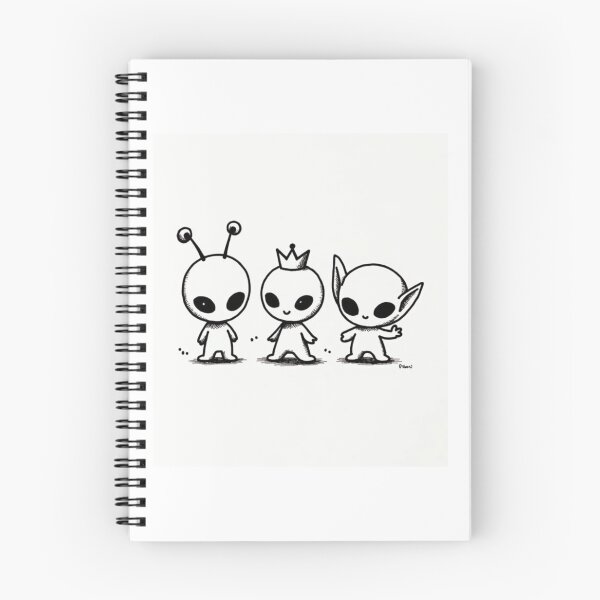 Item preview, Cute Chibi Alien Trio Illustration - Kawaii Black and White Line Art designed and sold by UrbanCanvas 111.