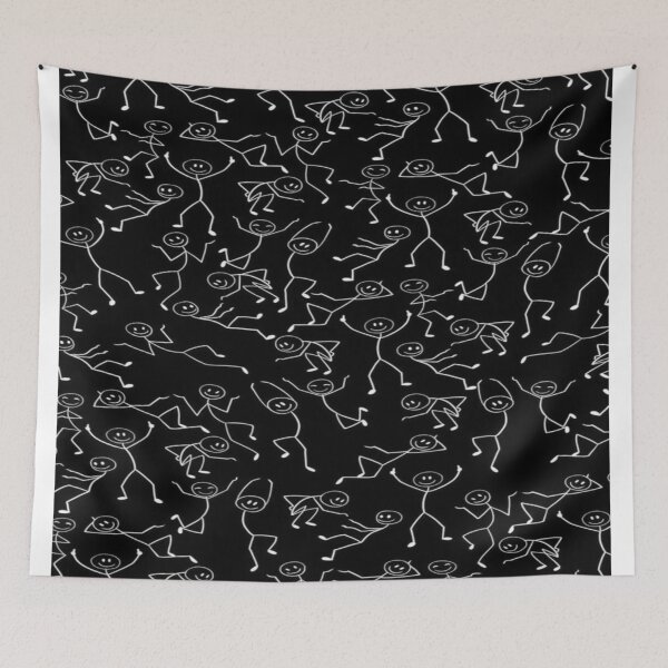 Item preview, The Dance of Pure Joy ?? Stick Figure Dancers Pattern - Joyful and Minimalist Black and White Pattern designed and sold by RAYBIL.