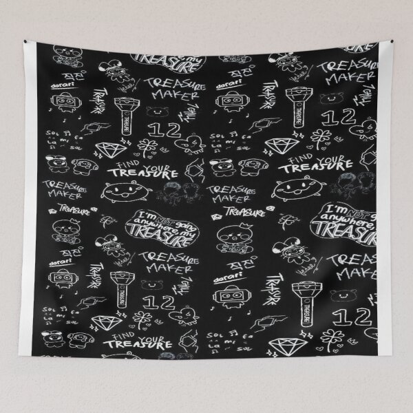 Item preview, TREASURE K-Pop Fan Art - Black and White Doodles Pattern with Lightstick and TEUZI designed and sold by RAYBIL.
