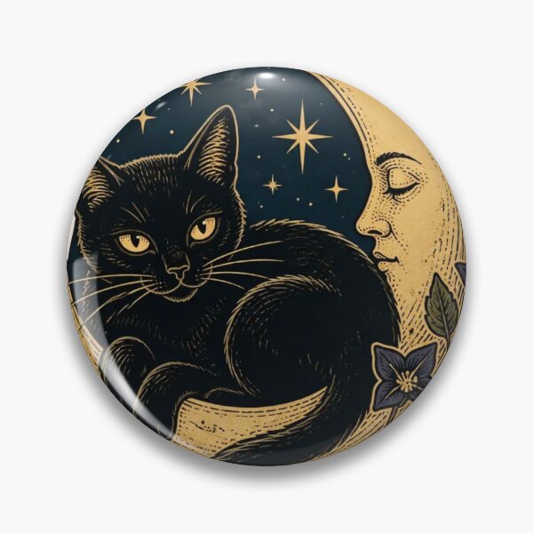 Item preview, Black Cat Familiar Crescent Moon Vintage Halloween designed and sold by StickyGuys.