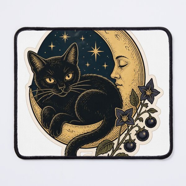 Item preview, Black Cat Familiar Crescent Moon Vintage Halloween designed and sold by StickyGuys.