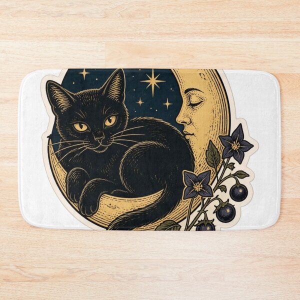 Item preview, Black Cat Familiar Crescent Moon Vintage Halloween designed and sold by StickyGuys.