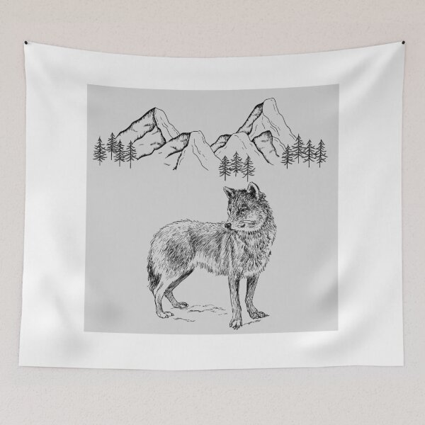 Item preview, Lone Wolf in the Mountain Forest Sketch designed and sold by LabPixelPulse.
