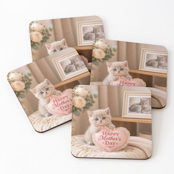 Item preview, Cute Mother's Day Kitten With Pink Heart and Roses Art  designed and sold by dreamybyana.