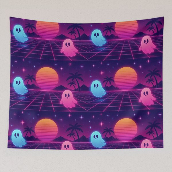 Item preview, Retro Halloween Ghost Sunset Grid Vaporwave Pattern designed and sold by StickyGuys.