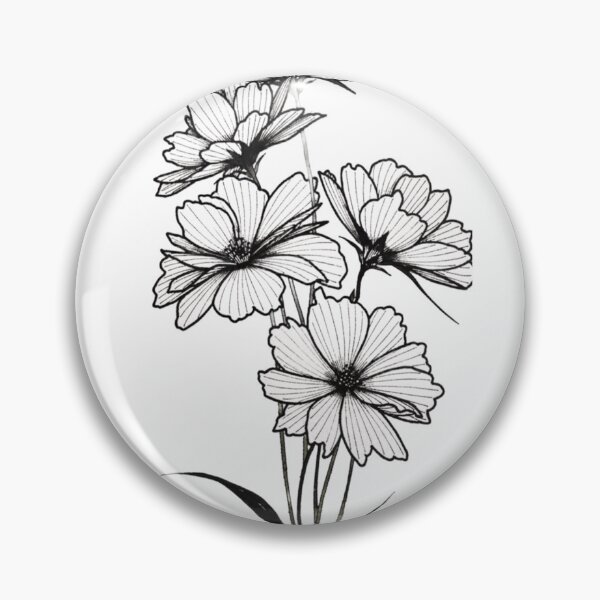Item preview, Cosmos flowers in black tattoo-style lines designed and sold by norachiang.