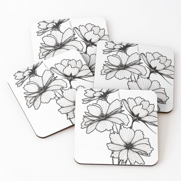 Item preview, Cosmos flowers in black tattoo-style lines designed and sold by norachiang.