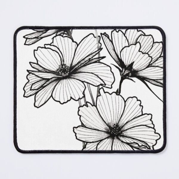 Item preview, Cosmos flowers in black tattoo-style lines designed and sold by norachiang.