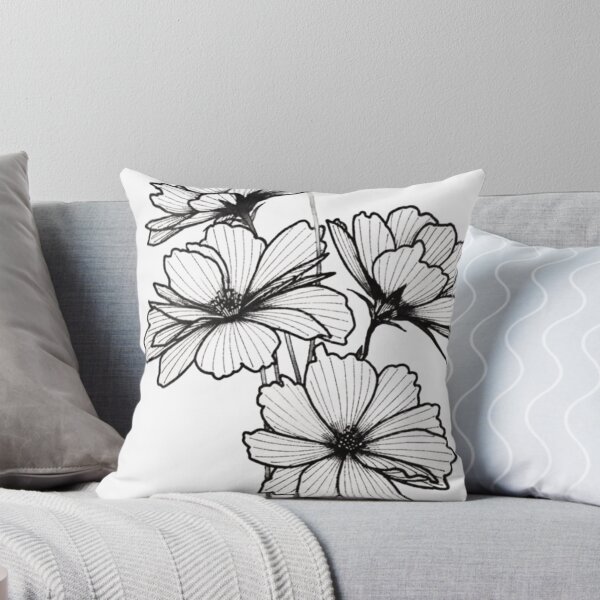 Item preview, Cosmos flowers in black tattoo-style lines designed and sold by norachiang.