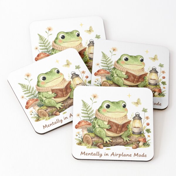 Item preview, Mentally in Airplane Mode | Cozy Watercolor Frog Sticker | Cottagecore Introvert Art designed and sold by Cozy Chaos Studio Co.