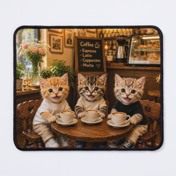 Item preview, Three Tiny Kittens Having Coffee in a Cozy Vintage Cafe designed and sold by dreamybyana.