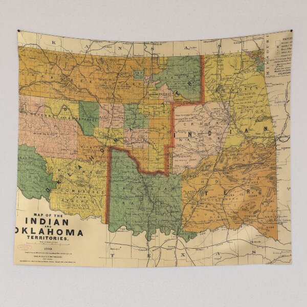 Item preview, Indian Territory Map of Oklahoma by Rand McNally | 1892 Historical Wall Art | Antique Style Print | Office Decor designed and sold by codeslinger.