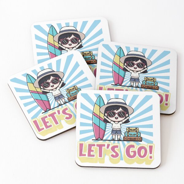 Item preview, Let's Go Cute Surfer Girl Travel Vacation Pop Art Design designed and sold by DonnaRaine.