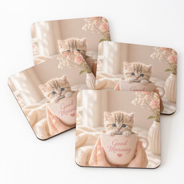 Item preview, Cute Teacup Kitten Morning Bliss - Aesthetic Cozy Cat Art designed and sold by dreamybyana.