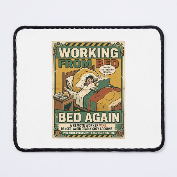 Item preview, Working From Bed Again Funny Vintage Remote Worker Safety Poste designed and sold by urbinet.