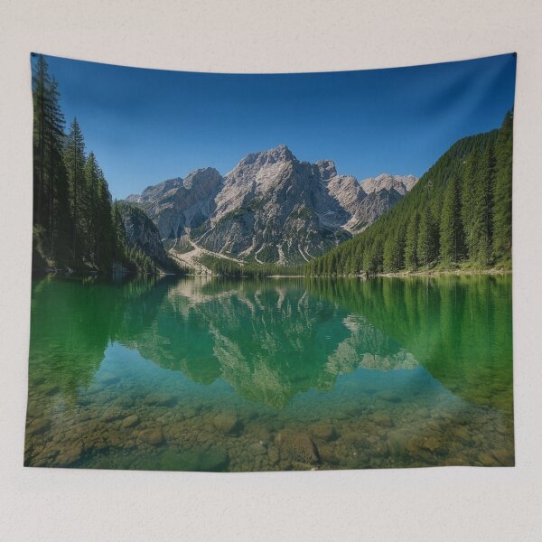 Item preview, Dolomites Lake Braies Emerald Mountain Reflection Fine Art Photography designed and sold by Nexus Space.
