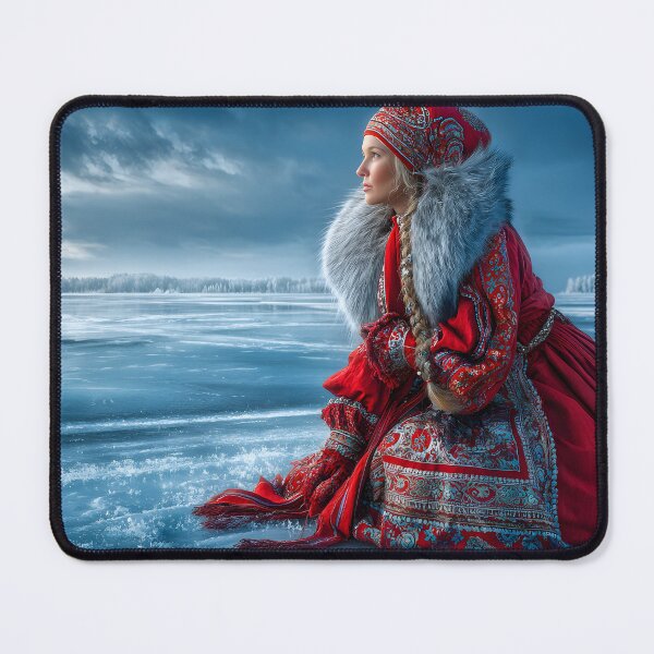 Item preview, Elegant Woman in Traditional Red Dress on Ice designed and sold by Artessie.