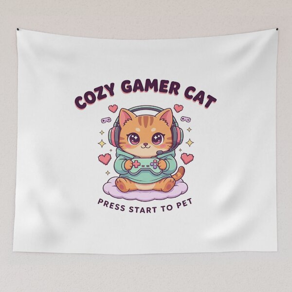 Item preview, Cozy Gamer Cat – Cute Kawaii Kitty Gaming Aesthetic designed and sold by MystiMagica.