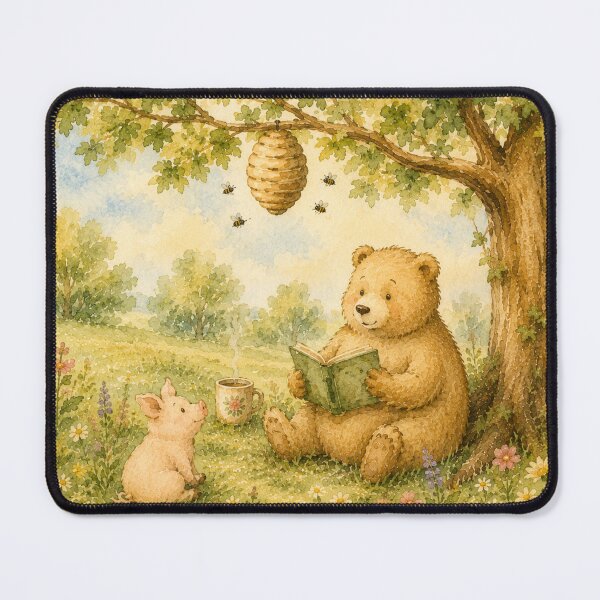 Item preview, Cottagecore Watercolor Bear Reading with Piglet for Nature Lovers designed and sold by RickE.