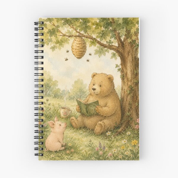 Item preview, Cottagecore Watercolor Bear Reading with Piglet for Nature Lovers designed and sold by RickE.