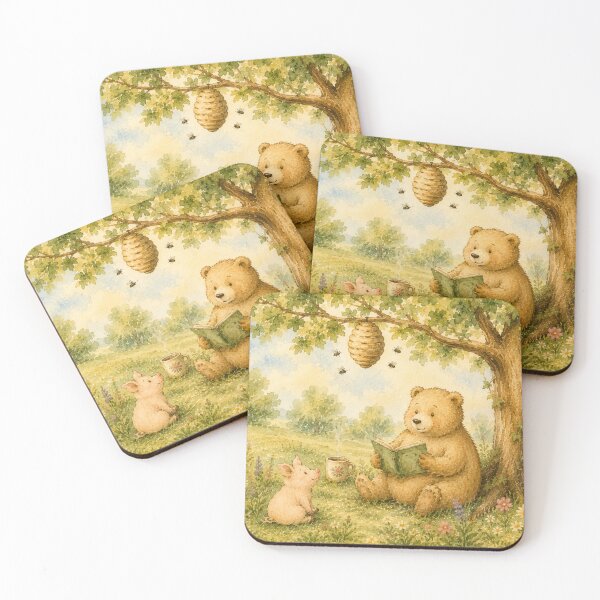 Item preview, Cottagecore Watercolor Bear Reading with Piglet for Nature Lovers designed and sold by RickE.