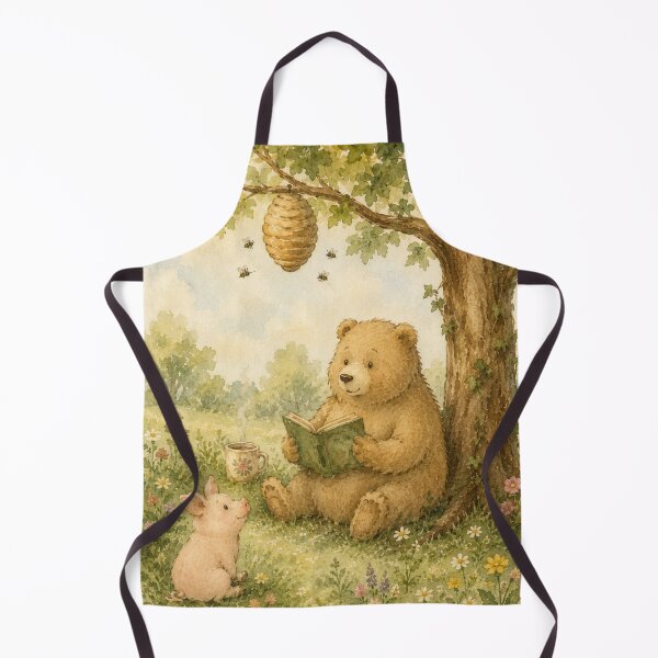 Item preview, Cottagecore Watercolor Bear Reading with Piglet for Nature Lovers designed and sold by RickE.