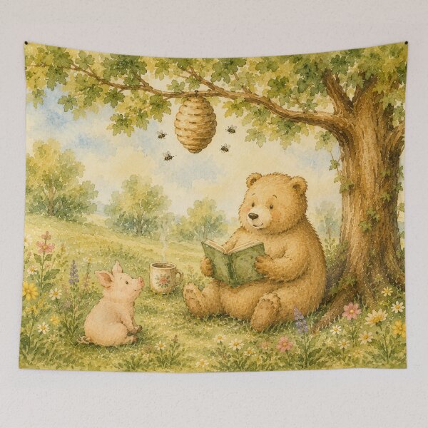 Item preview, Cottagecore Watercolor Bear Reading with Piglet for Nature Lovers designed and sold by RickE.